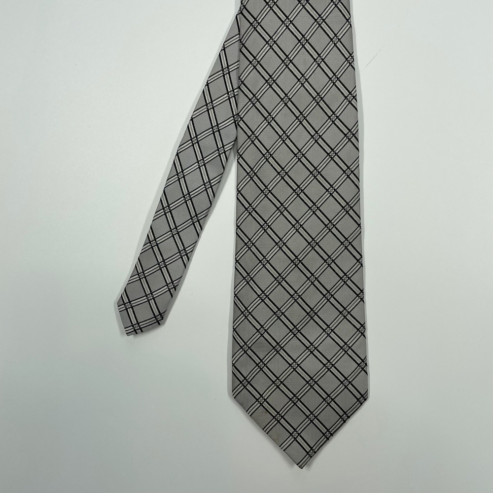 Unbranded Grey Black Plaid Silk Necktie Mens OS